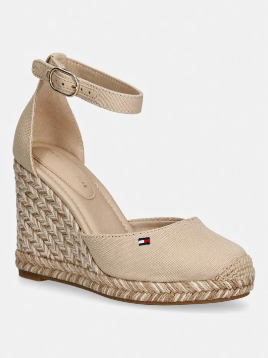Zdjęcie produktu Tommy Hilfiger espadryle na koturnie damskie FLAG HIGH WEDGE ESPAD CLOSED TOE beżowy