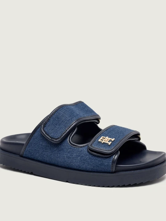 Zdjęcie produktu Tommy Hilfiger Jeansowe klapki | z dodatkiem skóry niebieski