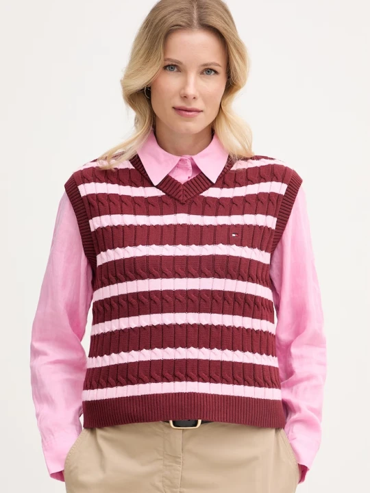 Zdjęcie produktu Tommy Hilfiger kamizelka damska bawełniana bordowy