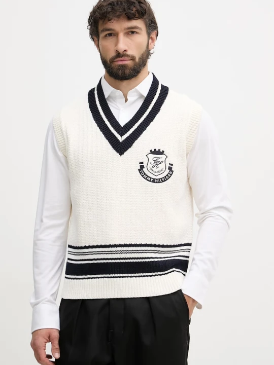 Zdjęcie produktu Tommy Hilfiger kamizelka męska bawełniana beżowy