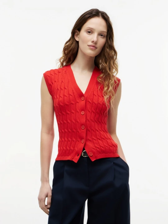 Zdjęcie produktu Tommy Hilfiger kamizelka z dzianiny Kobiety Bawełna (100%) czerwony