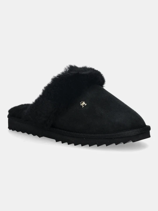 Zdjęcie produktu Tommy Hilfiger kapcie skórzane TH SHEARLING HOUSE SHOE czarny