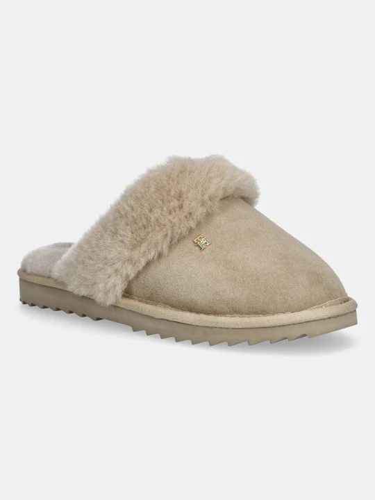 Zdjęcie produktu Tommy Hilfiger kapcie skórzane TH SHEARLING HOUSE SHOE beżowy
