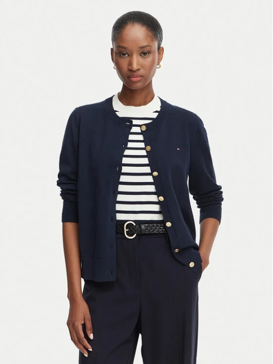 Zdjęcie produktu Tommy Hilfiger Kardigan Cable Fine WW0WW42370 Granatowy Regular Fit