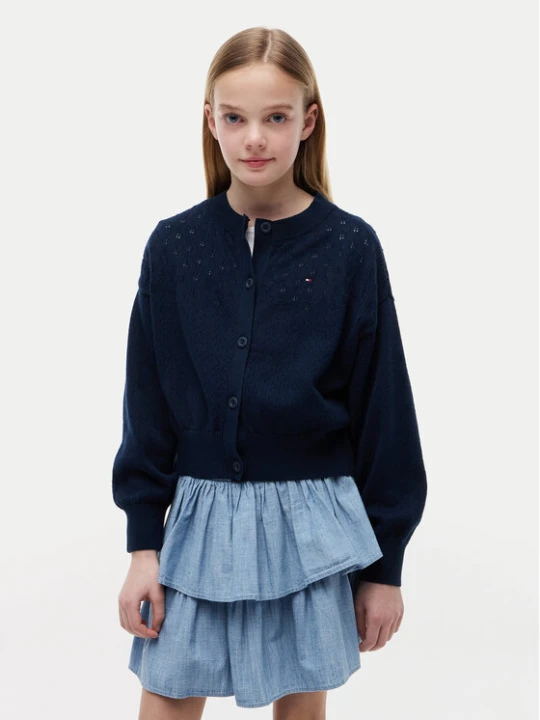Zdjęcie produktu Tommy Hilfiger Kardigan Pointelle KG0KG09503 Granatowy Relaxed Fit