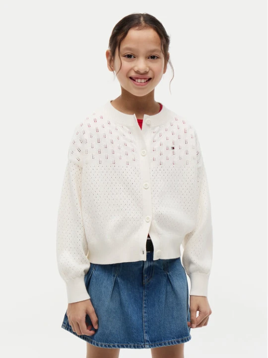 Zdjęcie produktu Tommy Hilfiger Kardigan Pointelle KG0KG09503 Kremowy Relaxed Fit
