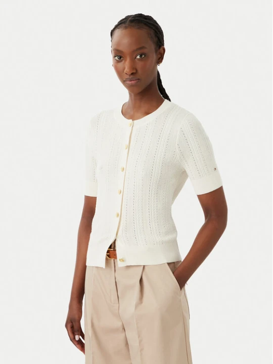 Zdjęcie produktu Tommy Hilfiger Kardigan Summer WW0WW50070 Kremowy Slim Fit