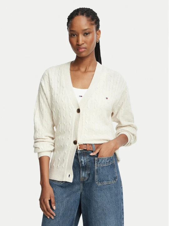 Zdjęcie produktu Tommy Hilfiger Kardigan UW0UW06630 Kremowy Relaxed Fit