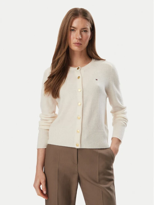 Zdjęcie produktu Tommy Hilfiger Kardigan WW0WW51439 Kremowy Slim Fit
