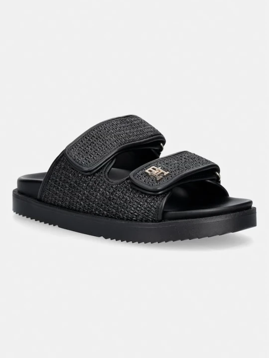 Zdjęcie produktu Tommy Hilfiger klapki damskie DOUBLE STRAP RAFFIA SANDAL czarny