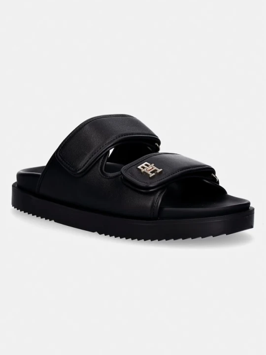 Zdjęcie produktu Tommy Hilfiger klapki damskie skórzane DOUBLE STRAP LEATHER SANDAL czarny