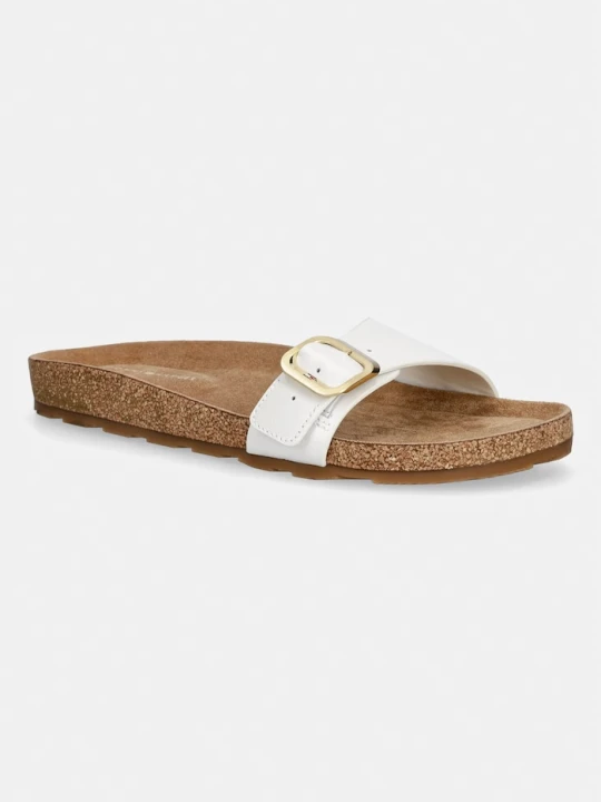 Zdjęcie produktu Tommy Hilfiger klapki damskie skórzane TH CLASSIC CORK SANDAL PEARL LTH biały