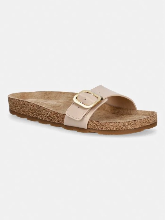 Zdjęcie produktu Tommy Hilfiger klapki damskie skórzane TH CLASSIC CORK SANDAL PEARL LTH beżowy