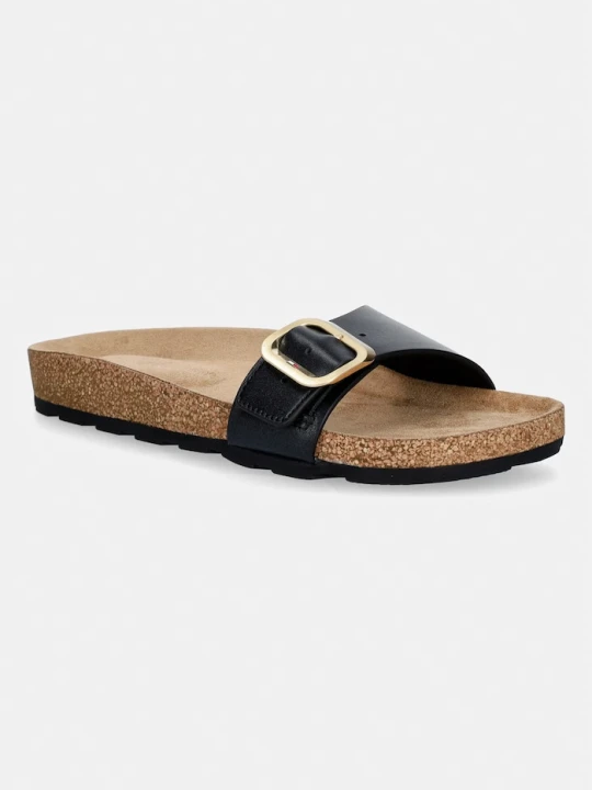 Zdjęcie produktu Tommy Hilfiger klapki damskie skórzane TH CLASSIC CORK SANDAL PEARL LTH czarny