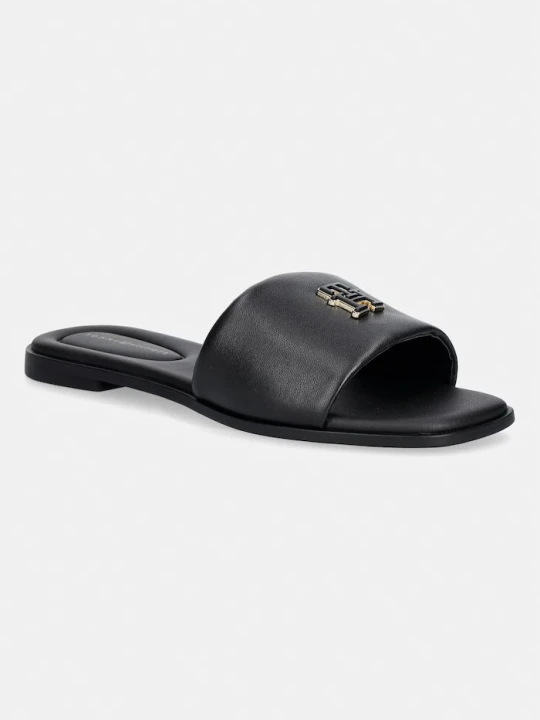 Zdjęcie produktu Tommy Hilfiger klapki damskie skórzane TH LOGO HARDWARE LEATHER MULE czarny