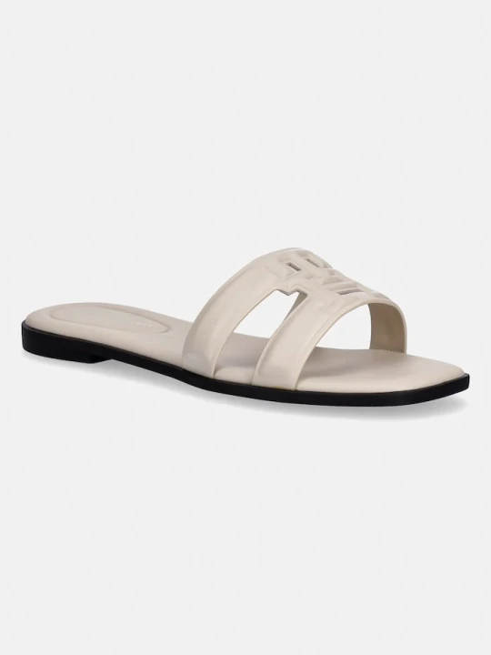 Zdjęcie produktu Tommy Hilfiger klapki na płaskim obcasie damskie skórzane TH LOGO STRAP MULE beżowy