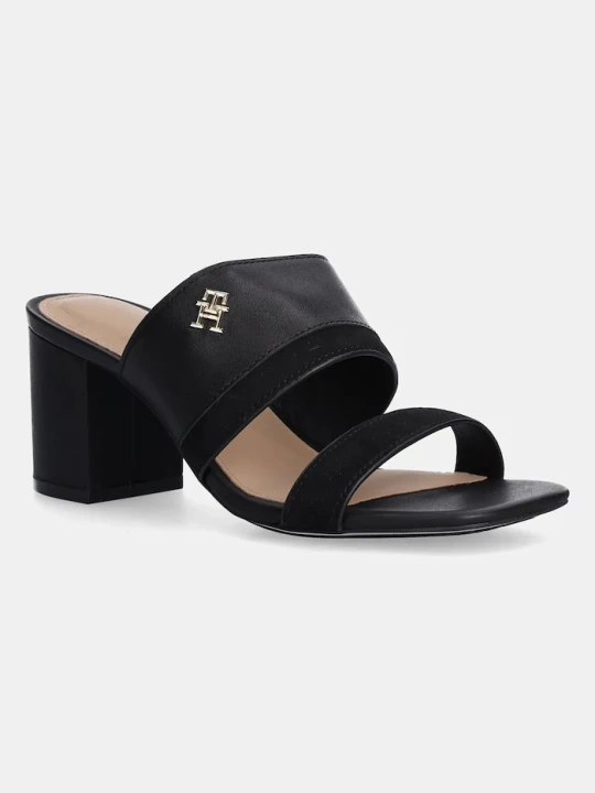 Zdjęcie produktu Tommy Hilfiger klapki skórzane LEATHER & SUEDE BLOCK HEEL MULE czarny