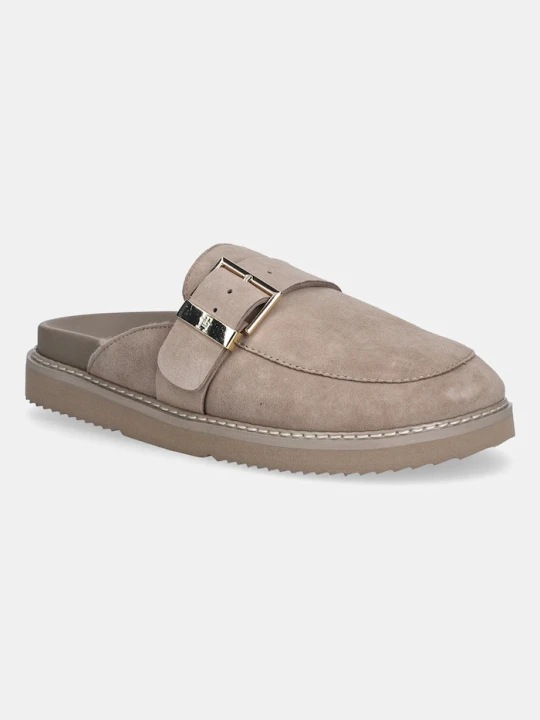 Zdjęcie produktu Tommy Hilfiger klapki zamszowe TH BUCKLE FUR SUEDE MULE beżowy