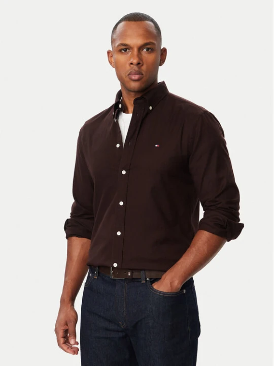 Zdjęcie produktu Tommy Hilfiger Koszula Flannel Solid MW0MW40469 Brązowy ciemny Regular Fit
