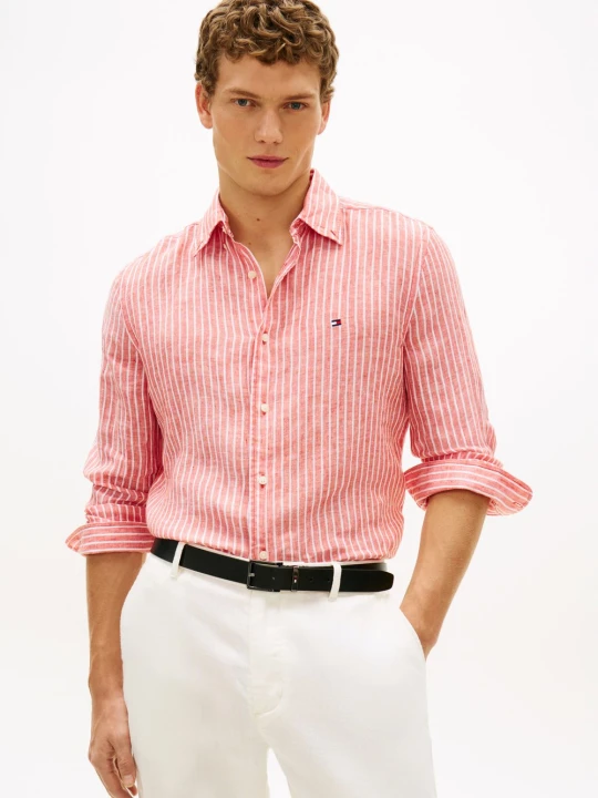 Zdjęcie produktu Tommy Hilfiger koszula lniana Mężczyźni Regular Fit len (100%) pomarańczowy