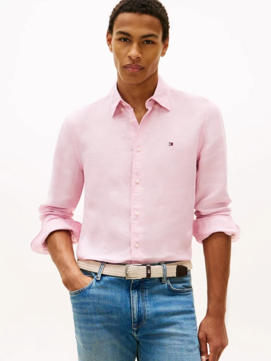 Zdjęcie produktu Tommy Hilfiger koszula lniana Mężczyźni Regular Fit len (100%) różowy