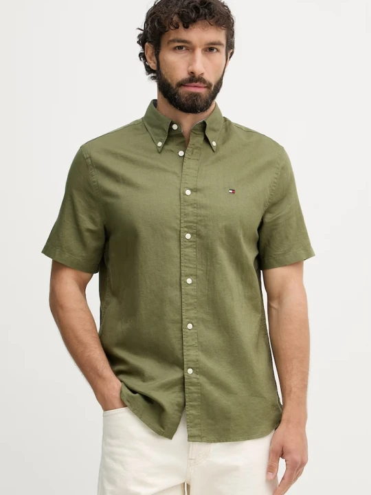 Zdjęcie produktu Tommy Hilfiger koszula męska z lnem zielony