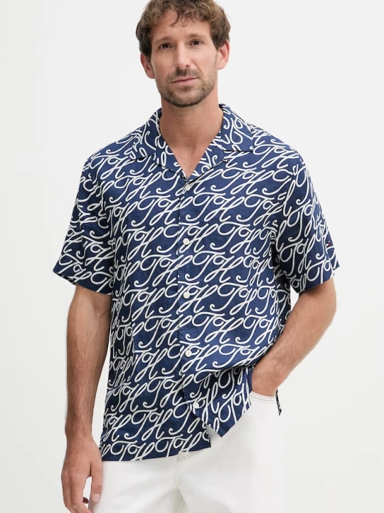 Zdjęcie produktu Tommy Hilfiger koszula męska z lnem SUMMER granatowy