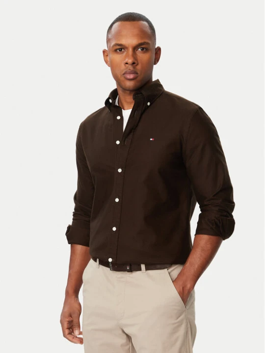 Zdjęcie produktu Tommy Hilfiger Koszula Solid Heritage MW0MW35774 Brązowy ciemny Regular Fit