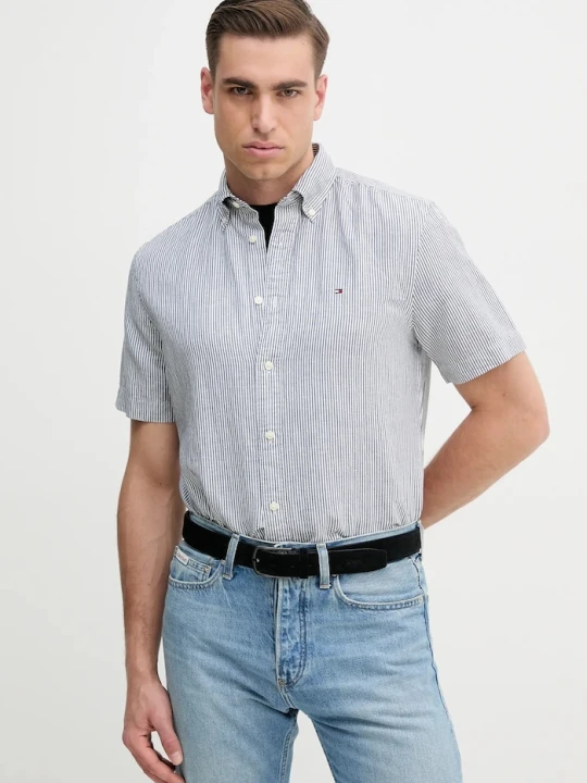 Zdjęcie produktu Tommy Hilfiger koszula z domieszką lnu niebieski