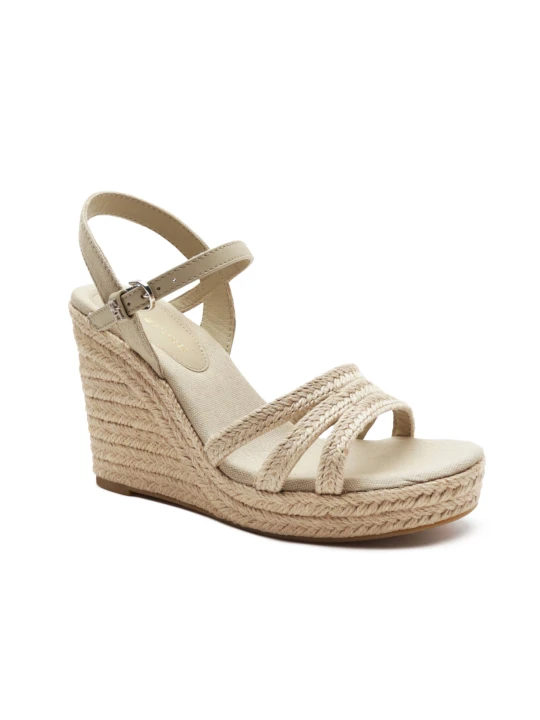 Zdjęcie produktu Tommy Hilfiger Koturny ESSENTIAL BASIC WEDGE SANDAL | z dodatkiem skóry beżowy