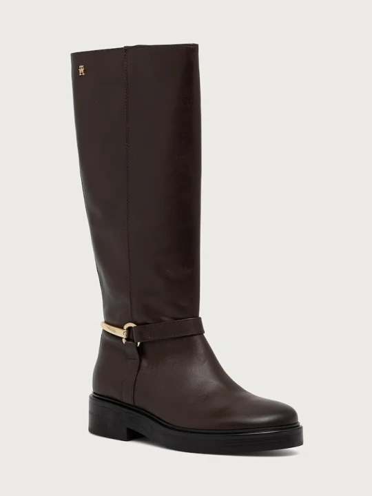 Zdjęcie produktu Tommy Hilfiger kozaki damskie skórzane TH STUD LEATHER KNEE brązowy