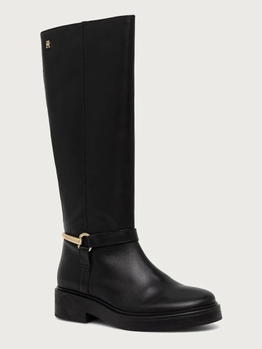 Zdjęcie produktu Tommy Hilfiger kozaki damskie skórzane TH STUD LEATHER KNEE czarny