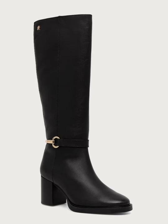 Zdjęcie produktu Tommy Hilfiger kozaki na słupku damskie skórzane TH STUD HEEL RIDING KNEE BOOT czarny