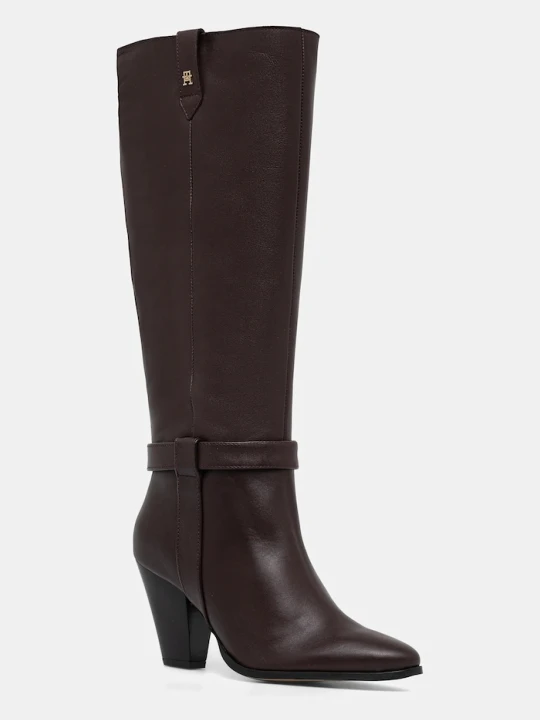 Zdjęcie produktu Tommy Hilfiger kozaki skórzane TH T-STRAP LTHR POINTY LONG BOOT brązowy