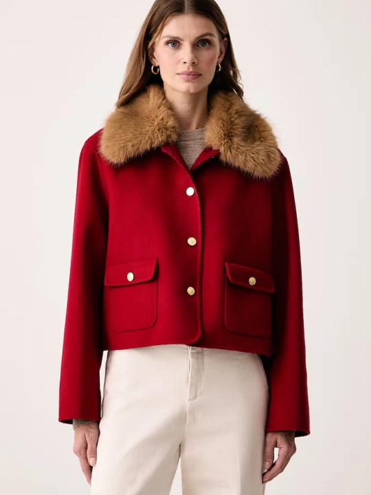 Zdjęcie produktu Tommy Hilfiger krótka kurtka damska z dodatkiem wełny czerwony