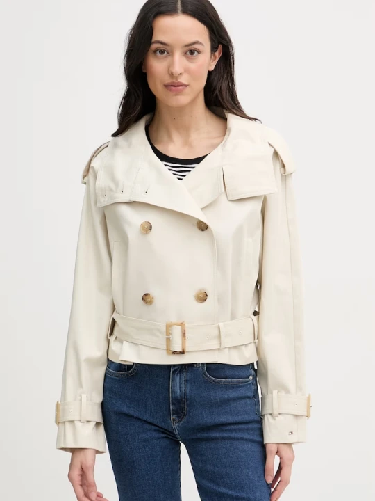 Zdjęcie produktu Tommy Hilfiger krótki trencz damski bawełniany beżowy