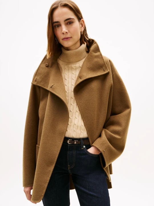 Zdjęcie produktu Tommy Hilfiger Krótki wełniany płaszcz Kobiety Wełna brązowy