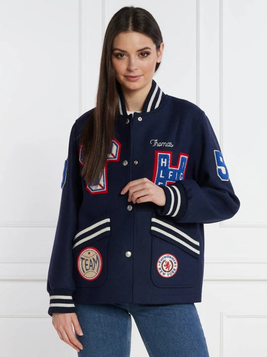 Zdjęcie produktu Tommy Hilfiger Kurtka bomber COLLEGIATE | Regular Fit | z dodatkiem wełny granatowy