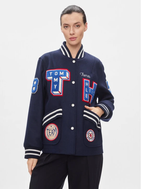 Zdjęcie produktu Tommy Hilfiger Kurtka bomber Collegiate Wool Blend Varsity WW0WW40479 Granatowy Regular Fit