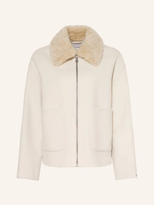 Zdjęcie produktu Tommy Hilfiger Kurtka Pudełkowa Z Odpinanym Kołnierzem Ze Sztucznego Futra beige