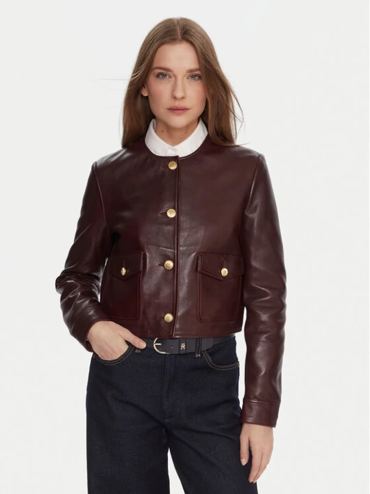 Zdjęcie produktu Tommy Hilfiger Kurtka skórzana WW0WW46861 Bordowy Regular Fit