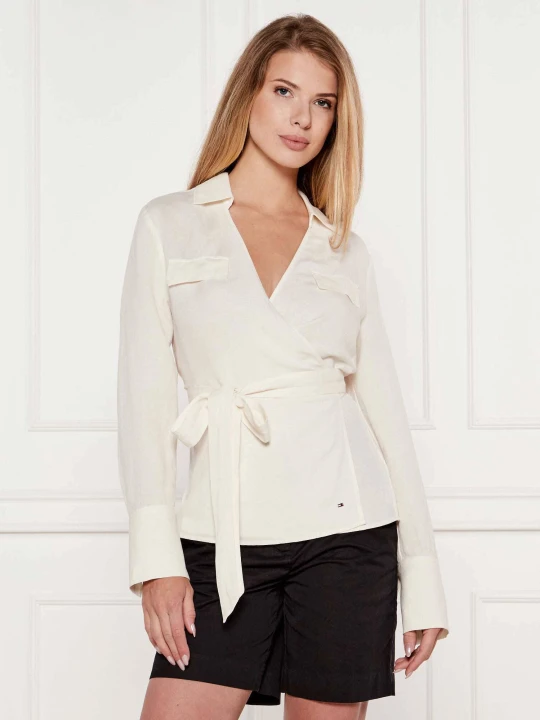 Zdjęcie produktu Tommy Hilfiger Lniana bluzka | Regular Fit ecru