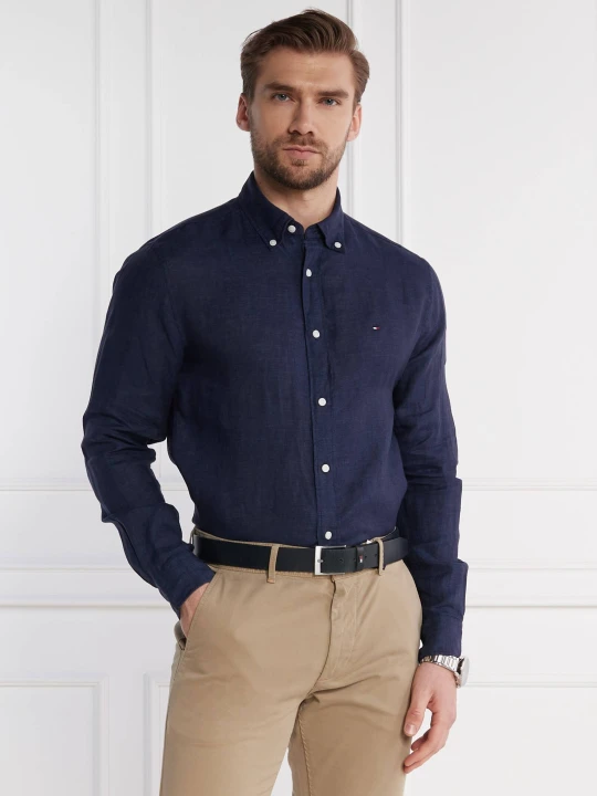 Zdjęcie produktu Tommy Hilfiger Lniana koszula PIGMENT DYED | Regular Fit granatowy