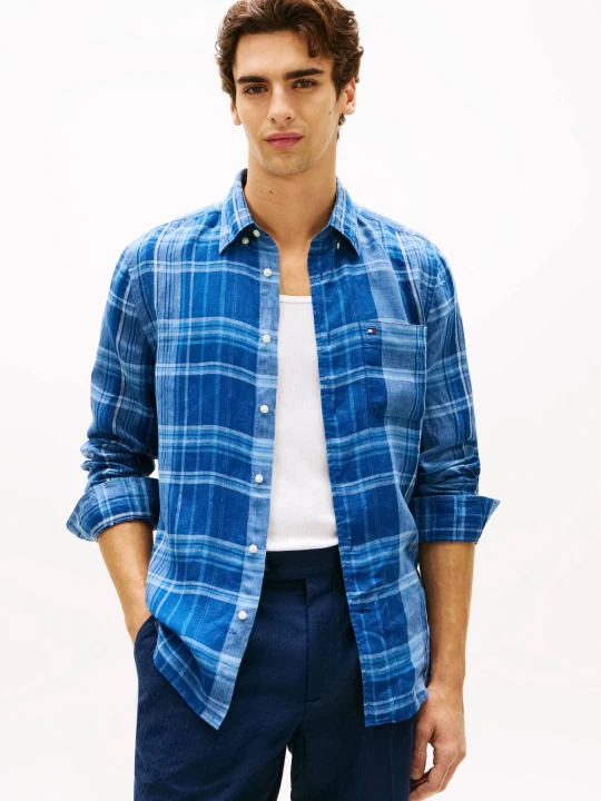 Zdjęcie produktu Tommy Hilfiger Lniana koszula SUMMER MADRAS | Regular Fit granatowy
