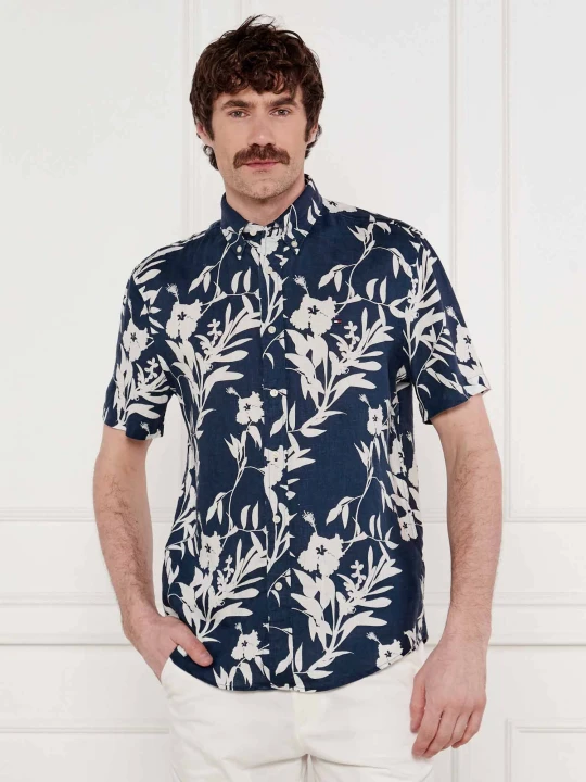 Zdjęcie produktu Tommy Hilfiger Lniana koszula TROPICAL | Regular Fit granatowy