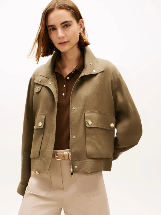 Zdjęcie produktu Tommy Hilfiger Lniana kurtka Kobiety len zielony