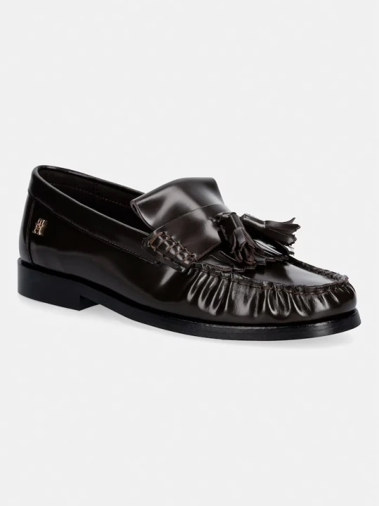 Zdjęcie produktu Tommy Hilfiger loafersy damskie skórzane TH LOAFER TASSEL ABRASIVATO brązowy