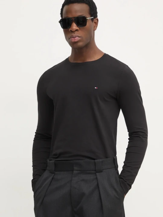 Zdjęcie produktu Tommy Hilfiger longsleeve męski z bawełną czarny