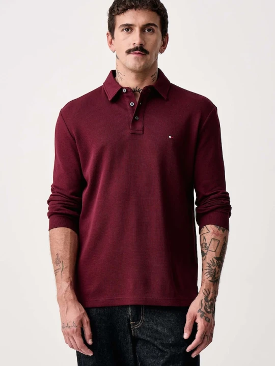 Zdjęcie produktu Tommy Hilfiger longsleeve męski bawełniany z elastanem bordowy
