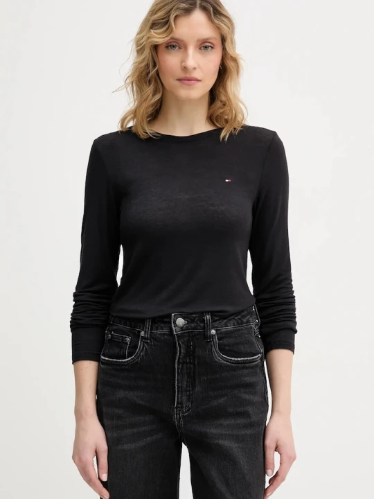 Zdjęcie produktu Tommy Hilfiger longsleeve z domieszką kaszmiru czarny